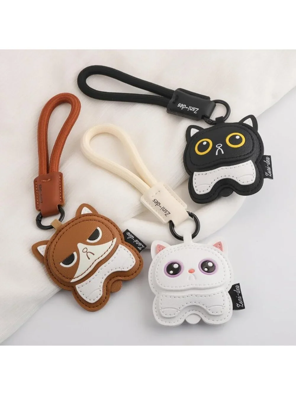 Cute Black Cat Keychain Charm - PU Leather Kawaii Pendant for Bags & Backpacks